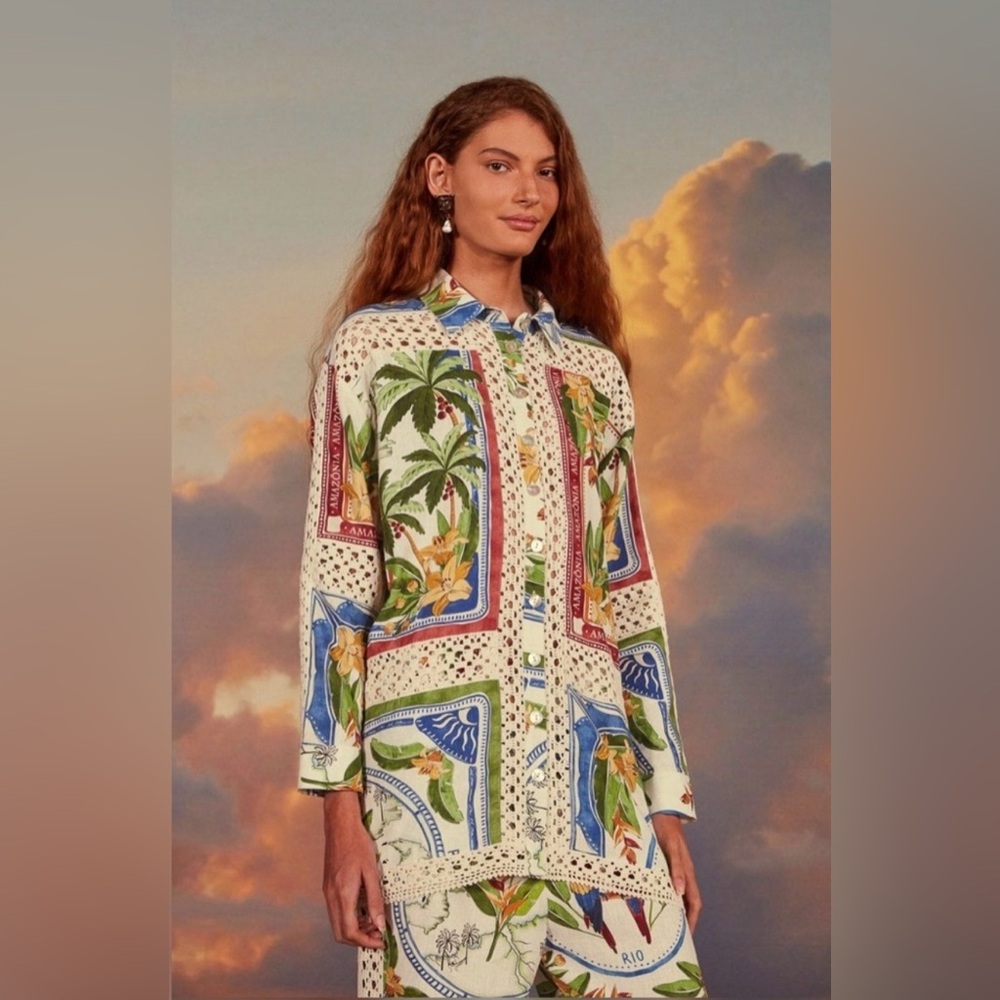 Farm Rio Tropical Destination Crochet Shirt